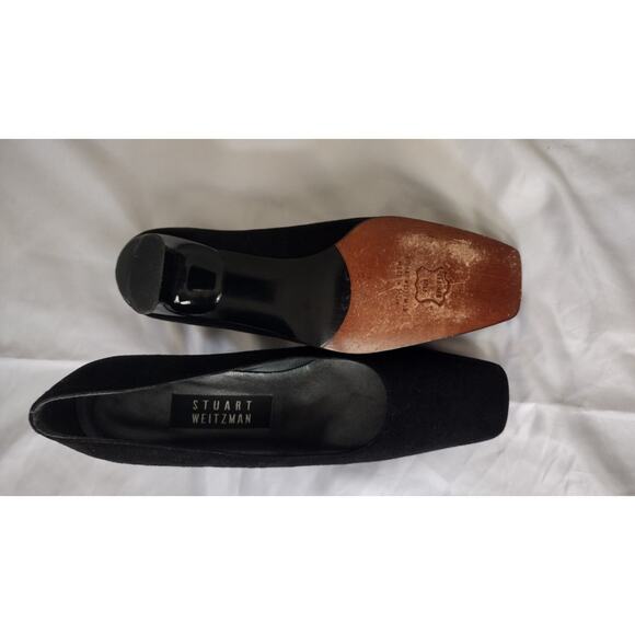Stuart Weitzman Shoes Womens Size 6.5B Black Suede Pump Square Toe 2.5in Heel - Picture 6 of 9